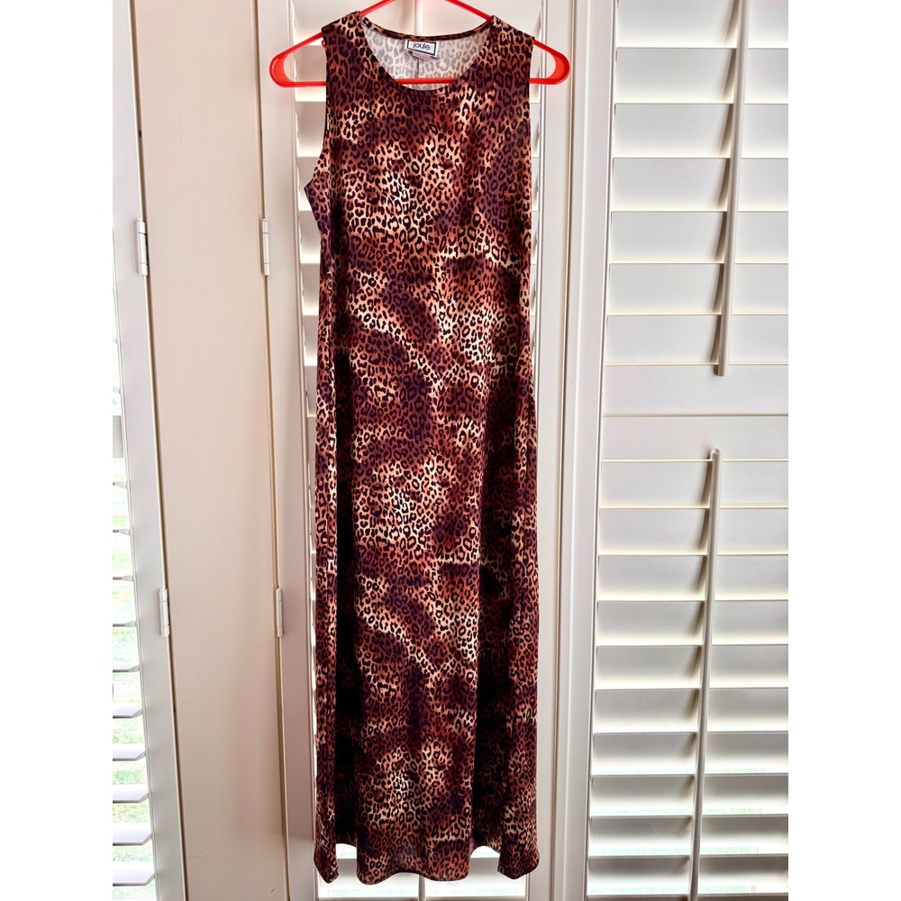 Joule Vintage Leopard Print Maxi Dress Sleeveless Column Brown Medium USA Made